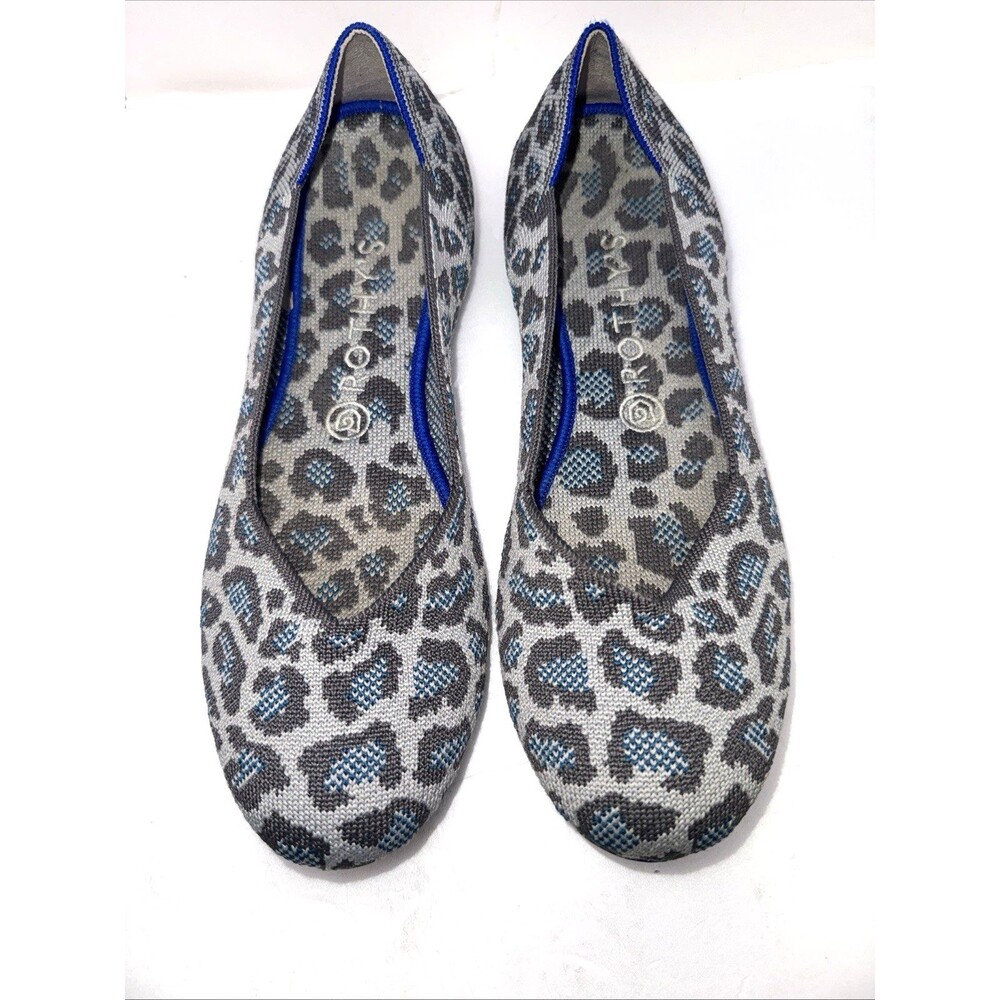 Retired Rothy's Leopard round toe Ballet flats Slip On Blue And Grey Size 10